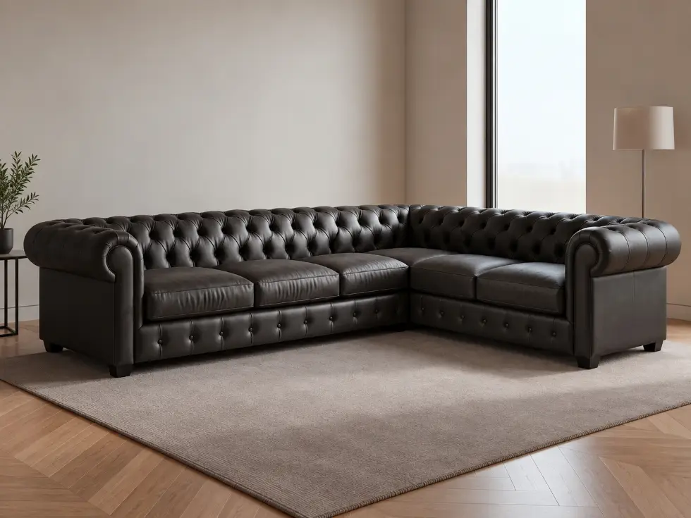 Antrasit Chesterfield Deri Köşe Takımı