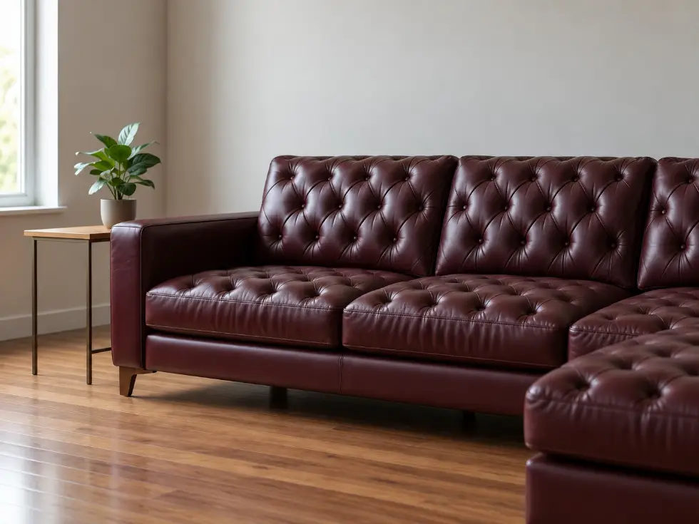 Bordo Kapitoneli Deri Köşe Koltuk