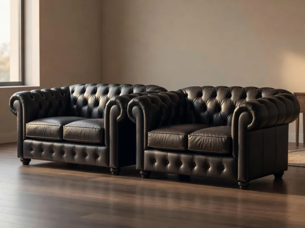 Antrasit Chesterfield Deri Koltuk Takımı