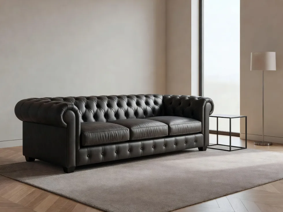 Antrasit Chesterfield Deri Köşe Takımı