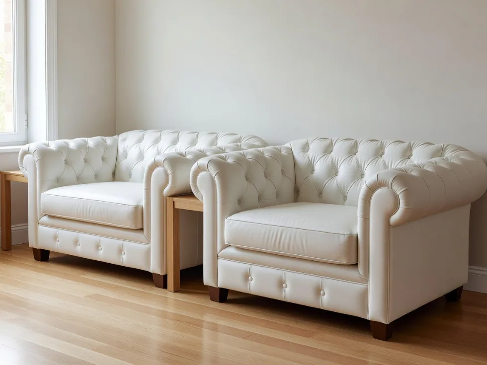 Beyaz Chesterfield Deri Koltuk Takımı