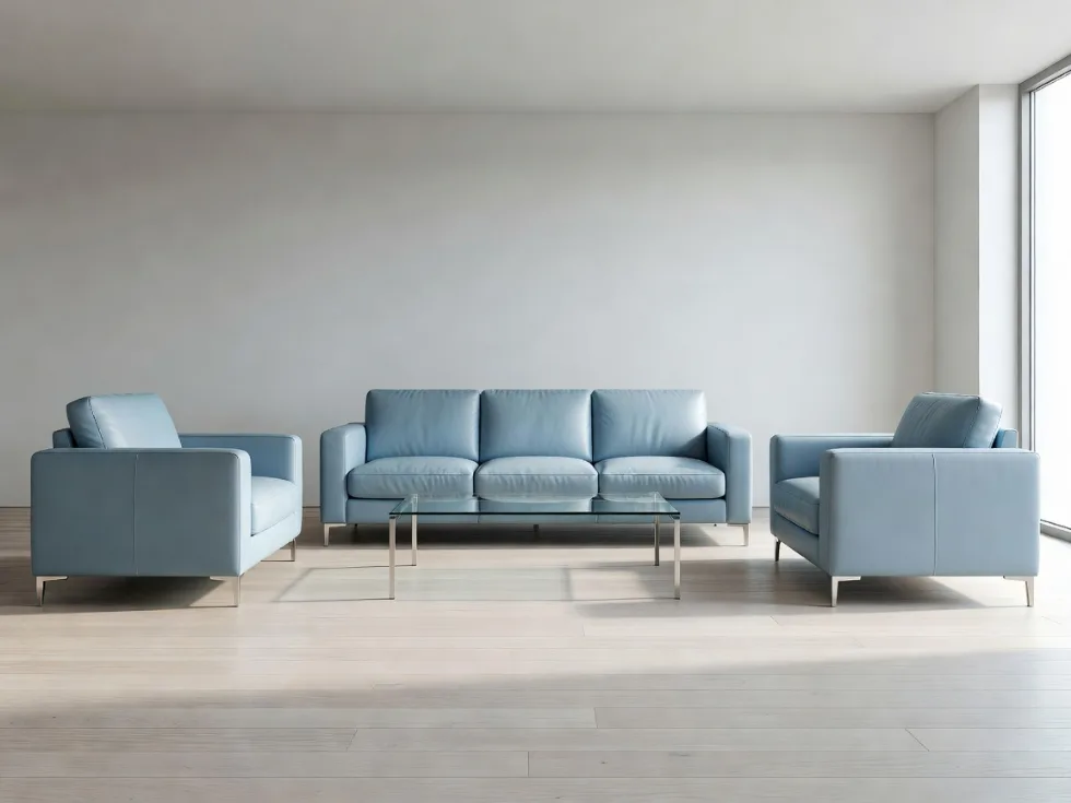 Buz Mavisi Hakiki Deri Kanepe Modern Set Oturma Grubu