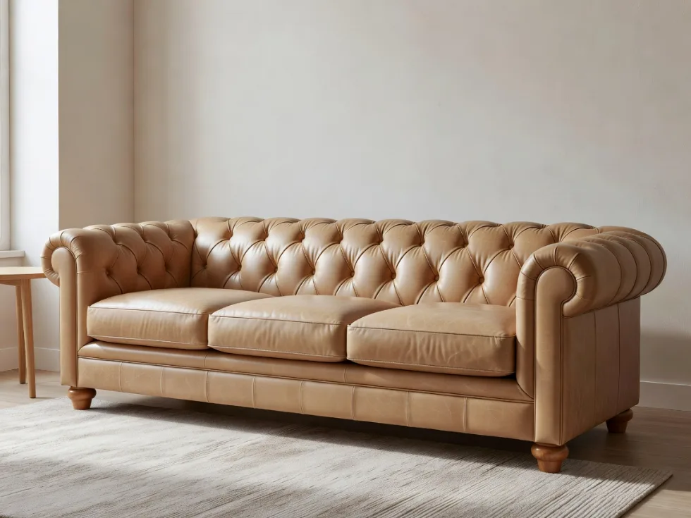 Deve Tüyü Rengi Chesterfield Deri Koltuk