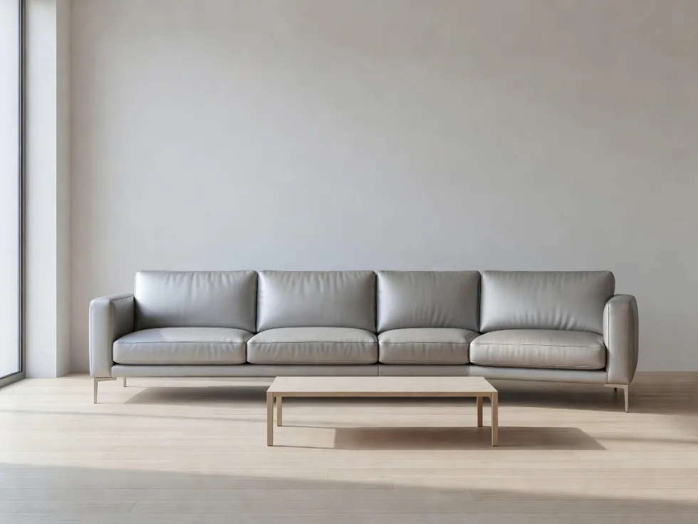 Gümüş Gri Deri Kanepe Minimalist Set