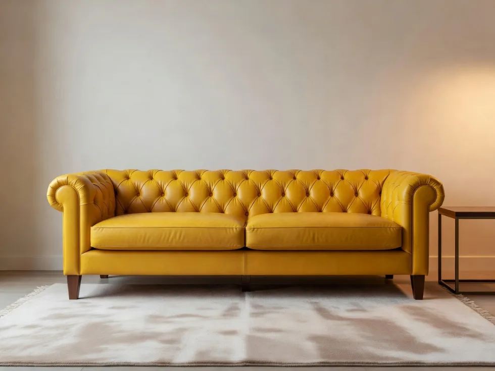 Hardal Sarısı Chesterfield Deri Koltuk