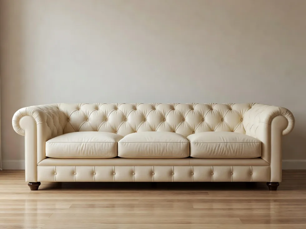 Krem Renk Chesterfield Deri Kanepe