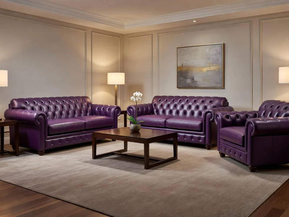 Mor Chesterfield Deri Koltuk Takımı
