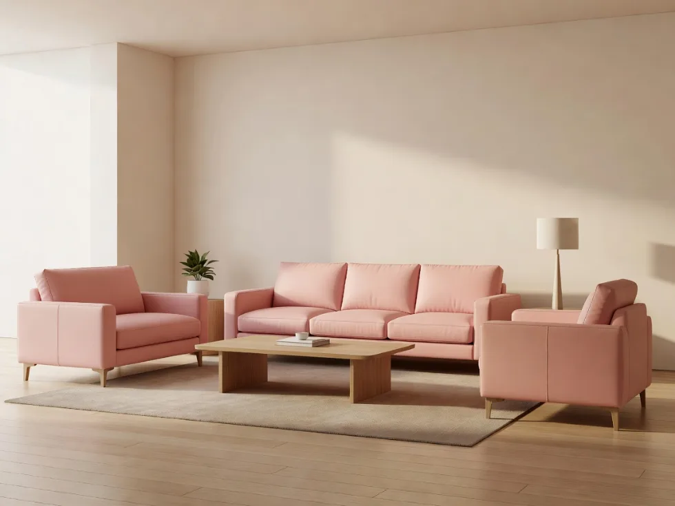Pudra Pembe Deri Modern Koltuk Takımı