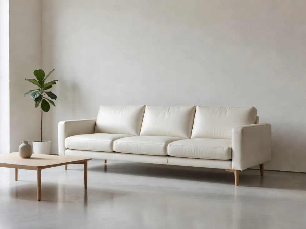 Sedef Beyazı Deri Kanepe Minimalist Tasarım