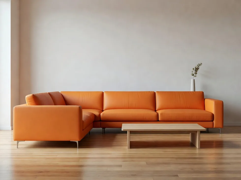 Turuncu Minimalist Deri Köşe Koltuk