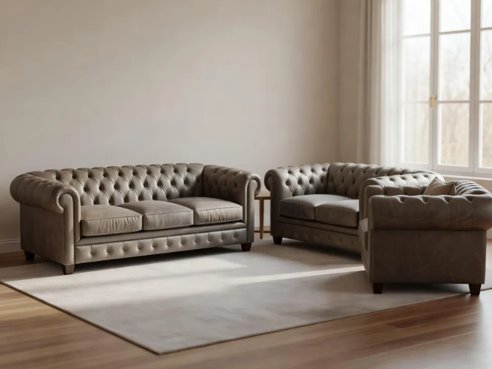 Vizon Chesterfield Deri Oturma Grubu
