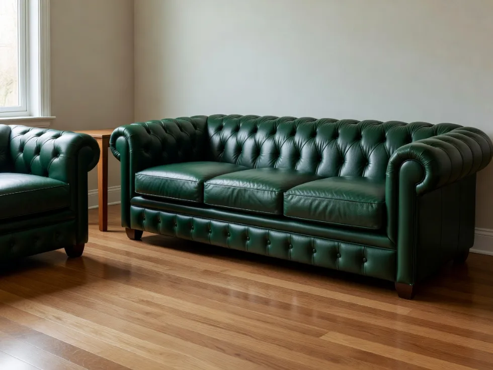Yeşil Chesterfield Deri Koltuk Takımı