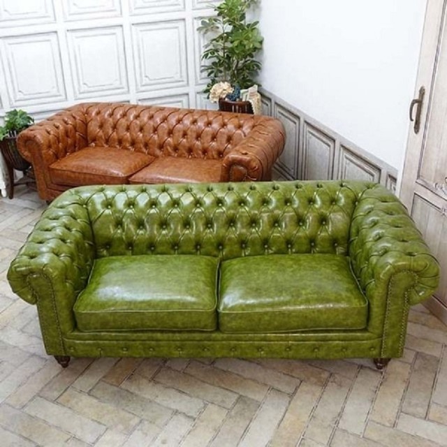 Leather Sofa Models, Yeşil Gerçek Deri Chester