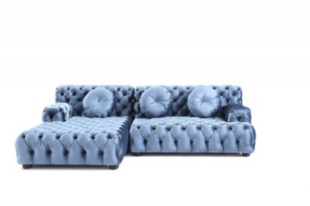 Vıntage Chesterfield Köşe Koltuk Özel Tasarım Mavi Renk