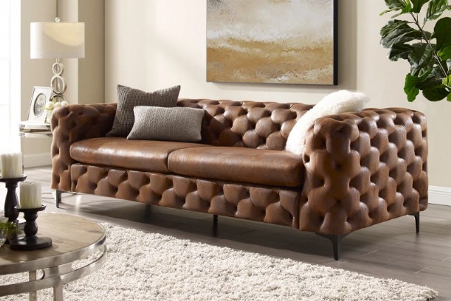 İtalyan Chesterfield Kahve Renk Deri