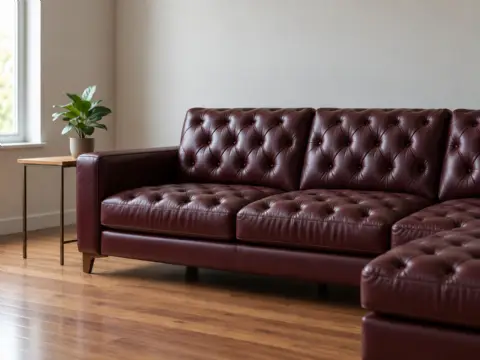 Bordo Kapitoneli Deri Köşe Koltuk
