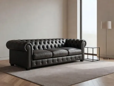 Antrasit Chesterfield Deri Köşe Takımı