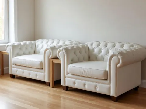 Beyaz Chesterfield Deri Koltuk Takımı