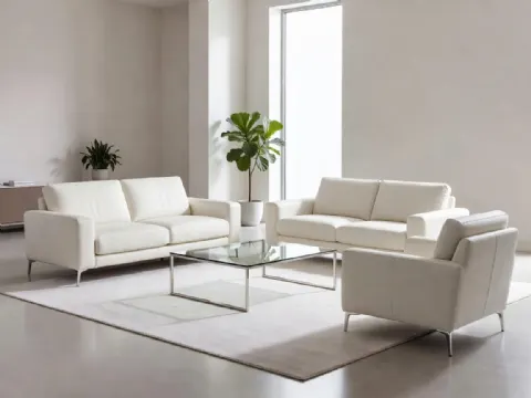 Beyaz Deri Modern Koltuk Takımı