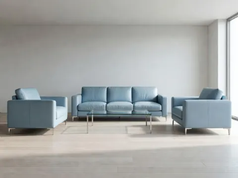 Buz Mavisi Hakiki Deri Kanepe Modern Set Oturma Grubu