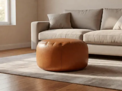 Camel Deri Puf Sehpa