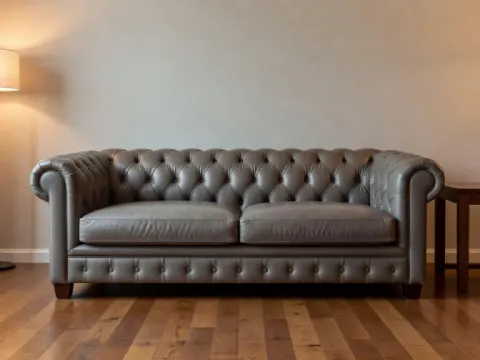 Gri Chesterfield Deri İki Kişilik Kanepe