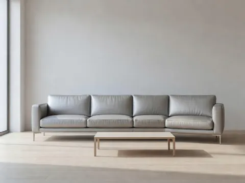 Gümüş Gri Deri Kanepe Minimalist Set