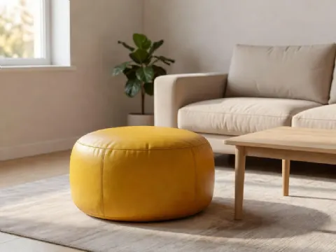 Hardal Sarı Hakiki Deri Puf