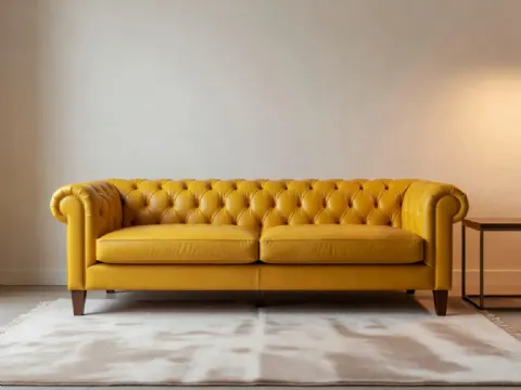 Hardal Sarısı Chesterfield Deri Koltuk