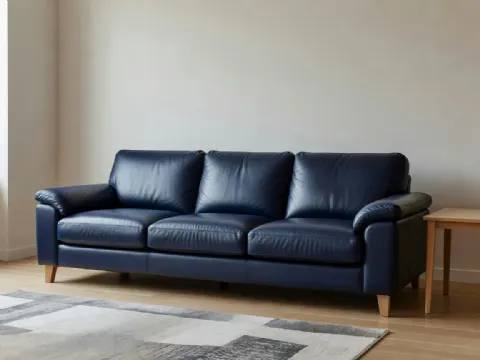 İndigo Mavisi Deri Kanepe Üç Kişilik Takım