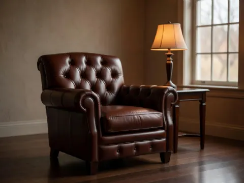Kahve Rengi Chesterfield Deri Berjer