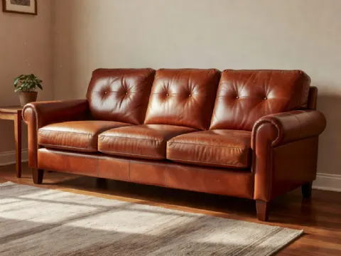 Kiremit Rengi Deri Koltuk Vintage Tasarım
