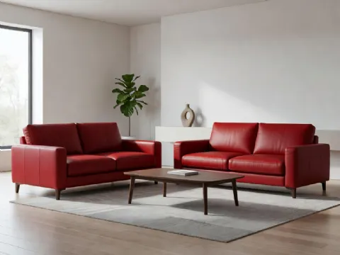 Kırmızı Deri Modern Oturma Grubu