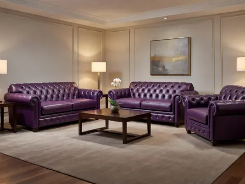 Mor Chesterfield Deri Koltuk Takımı