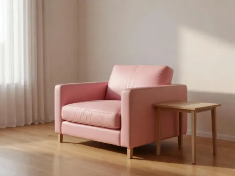 Pudra Pembe Deri Berjer Koltuk