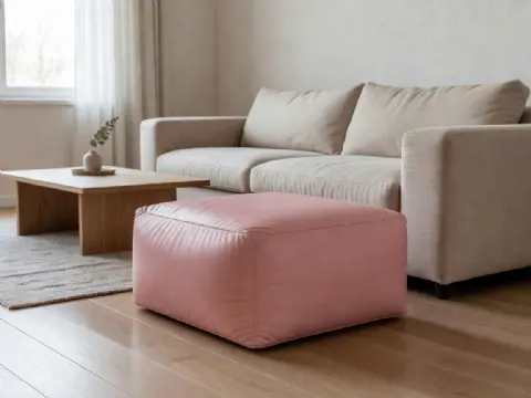Pudra Pembe Deri Kare Puf