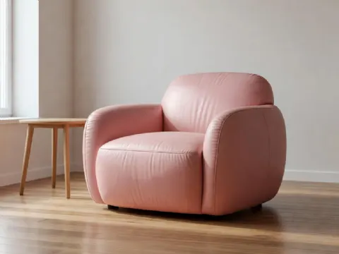 Pudra Pembe Deri Koltuk Yuvarlak Hatlı