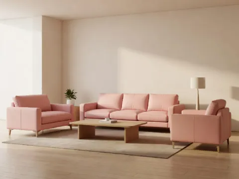 Pudra Pembe Deri Modern Koltuk Takımı