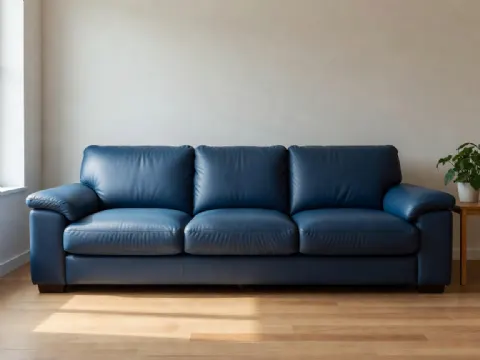 Safir Mavisi Deri Kanepe Geniş Oturumlu