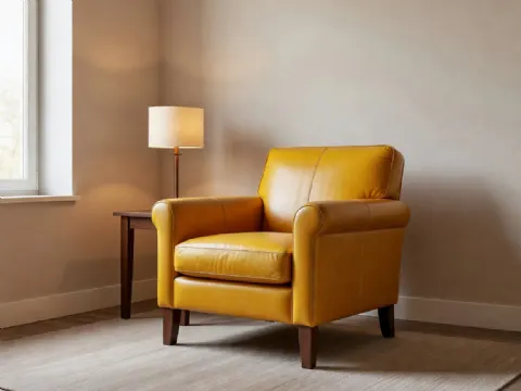 Safran Sarısı Deri Vintage Tekli Koltuk