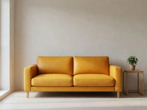 Safran Sarısı İkili Deri Kanepe Modern Model