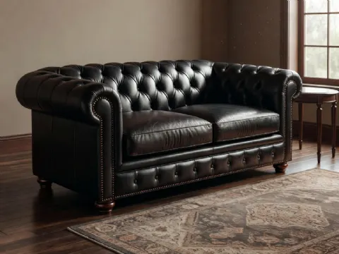 Siyah Bakır Çivili Chesterfield Koltuk