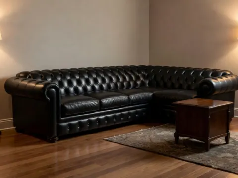 Siyah Chesterfield Deri Köşe Koltuk