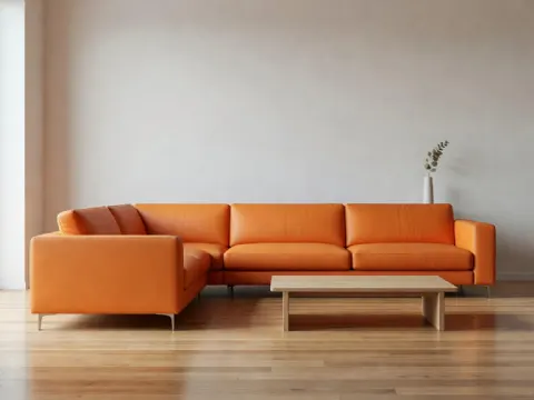Turuncu Minimalist Deri Köşe Koltuk