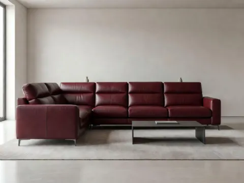 Vişne Rengi Hakiki Deri Köşe Koltuk Takımı