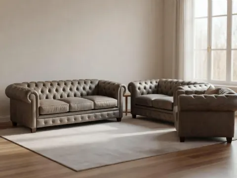 Vizon Chesterfield Deri Oturma Grubu