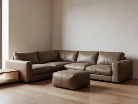 Vizon Puf Takımlı Hakiki Deri Köşe Koltuk