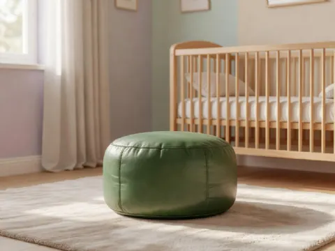 Yeşil Deri Bebek Odası Pufu