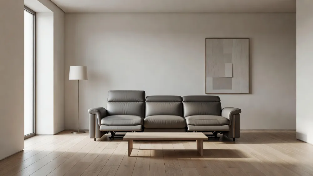 Gri Deri Relax Koltuk Takimi ile Modern Salon Dekorasyonu