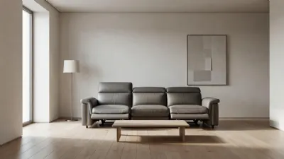 Gri Deri Relax Koltuk Takimi ile Modern Salon Dekorasyonu